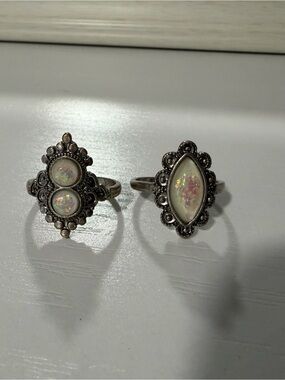 Sterling-Style White Opal Glass Filigree Ring - Women Jewelry